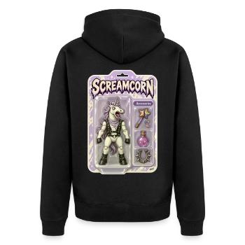 Screamcorn Unicorn Krieger - Unisex Premium Bio Zip Hoodie - Schwarz - Hinten - Nico (187cm)