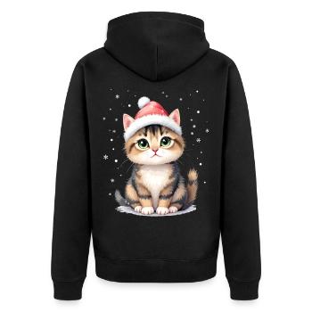 Warmes Weihnachtskätzchen - Unisex Premium Bio Zip Hoodie - Schwarz - Hinten - Nico (187cm)