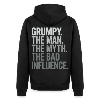 Grumpy der Mann, der Mythos, der schlechte Einfluss - Unisex Premium Bio Zip Hoodie - Schwarz - Hinten - Nico (187cm)