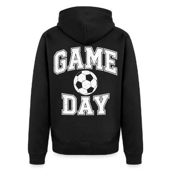 Game Day Fußball – Soccer Vintage Design - Unisex Premium Bio Zip Hoodie - Schwarz - Hinten - Nico (187cm)