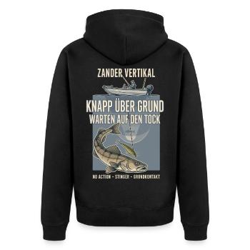 Zander Vertikal Knapp Über Grund - Unisex Premium Bio Zip Hoodie - Schwarz - Hinten - Nico (187cm)
