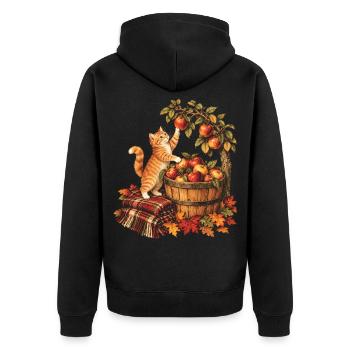 Katzenapfelpflücken Vintage Herbst-Obstgartenernte - Unisex Premium Bio Zip Hoodie - Schwarz - Hinten - Nico (187cm)