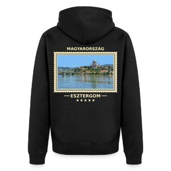 Ungarn Esztergom Vintage Reisemarke - Unisex Premium Bio Zip Hoodie - Schwarz - Hinten - Nico (187cm)