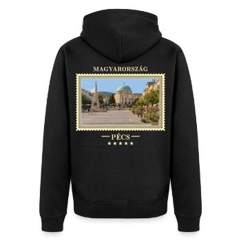 Ungarn Pécs Vintage Reisemarke - Unisex Premium Bio Zip Hoodie - Schwarz - Hinten - Nico (187cm)
