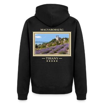 Ungarn Tihany Vintage Reisemarke - Unisex Premium Bio Zip Hoodie - Schwarz - Hinten - Nico (187cm)
