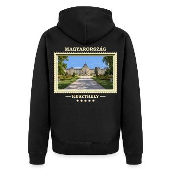 Ungarn Keszthely Vintage Reisemarke - Unisex Premium Bio Zip Hoodie - Schwarz - Hinten - Nico (187cm)