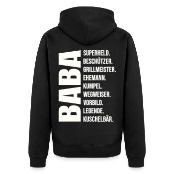 Bester Baba Vater Geschenk Superheld Grillmeister - Unisex Premium Bio Zip Hoodie - Schwarz - Hinten - Nico (187cm)