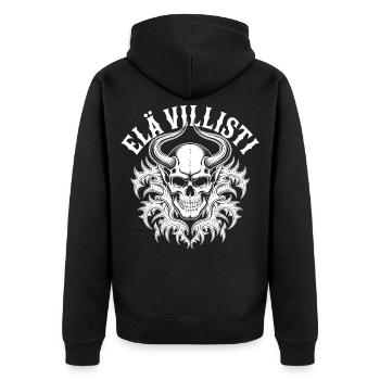 Live Wildness: Horned Skull - Unisex Premium Bio Zip Hoodie - Schwarz - Hinten - Nico (187cm)