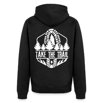 Take the Trail Waldpfad Silhouette - Unisex Premium Bio Zip Hoodie - Schwarz - Hinten - Nico (187cm)