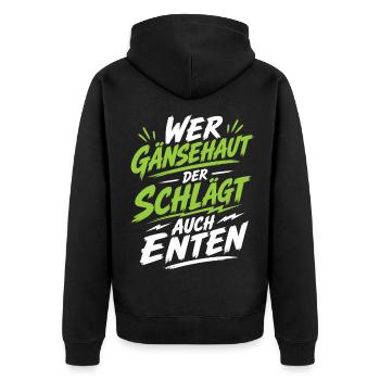 Gänsehaut schlägt Enten Karneval - Unisex Premium Bio Zip Hoodie - Schwarz - Hinten - Nico (187cm)