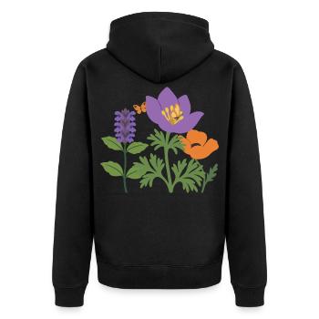 Mohn · Blumenstrauß · Gartenfreunde · Blumen - Unisex Premium Bio Zip Hoodie - Schwarz - Hinten - Nico (187cm)