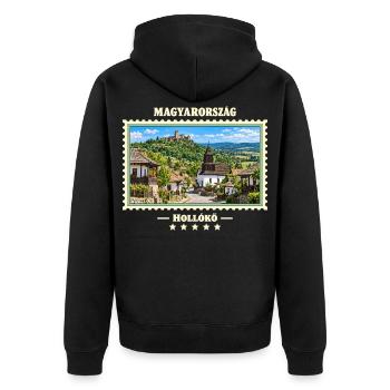 Ungarn Hollókő Vintage Reisemarke - Unisex Premium Bio Zip Hoodie - Schwarz - Hinten - Nico (187cm)
