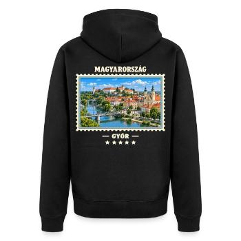 Ungarn Győr Vintage Reisemarke - Unisex Premium Bio Zip Hoodie - Schwarz - Hinten - Nico (187cm)