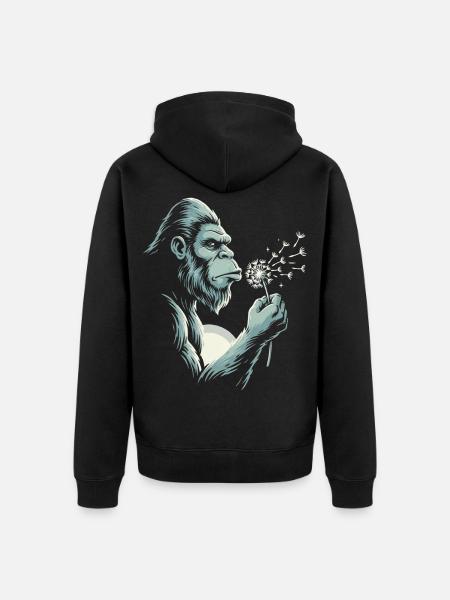 Nachdenklicher Gorilla-Löwenzahn-Liebhaber - Unisex Premium Bio Zip Hoodie - Schwarz