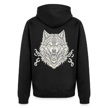 Wolf bricht Ketten Freiheit Tattoo Style - Unisex Premium Bio Zip Hoodie - Schwarz - Hinten - Nico (187cm)