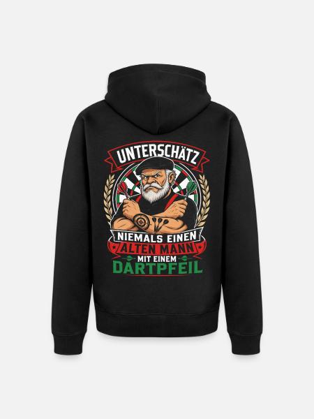 Unterschätze nie den alten Dartmann - Unisex Premium Bio Zip Hoodie - Schwarz