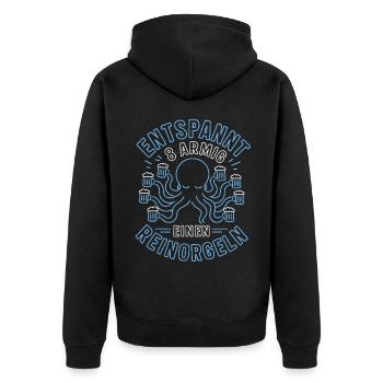 Entspannt achtarmig Saufen - Unisex Premium Bio Zip Hoodie - Schwarz - Hinten - Nico (187cm)