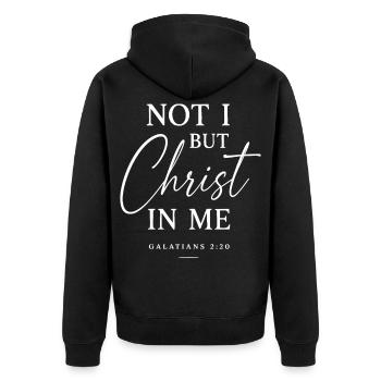 Nicht ich, sondern Christus in mir - Unisex Premium Bio Zip Hoodie - Schwarz - Hinten - Nico (187cm)
