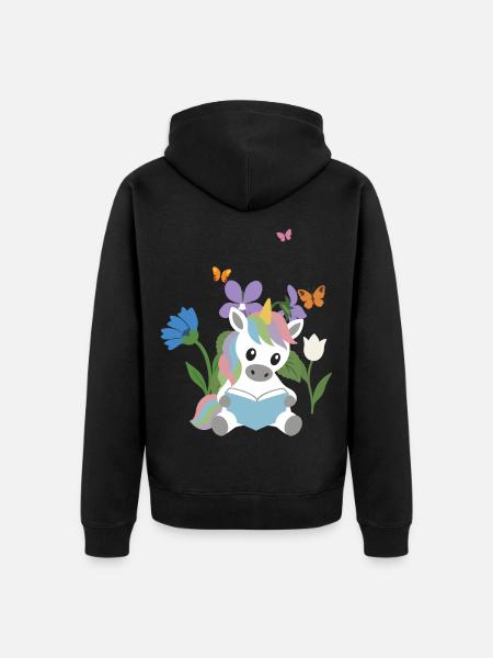 Veilchen · Garten · Bücher Einhorn · Schmetterling - Unisex Premium Bio Zip Hoodie - Schwarz