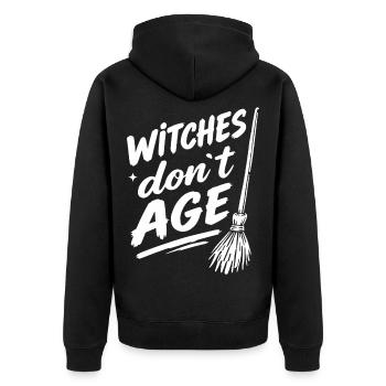 Witches don’t age Halloween Hexen Spruch - Unisex Premium Bio Zip Hoodie - Schwarz - Hinten - Nico (187cm)