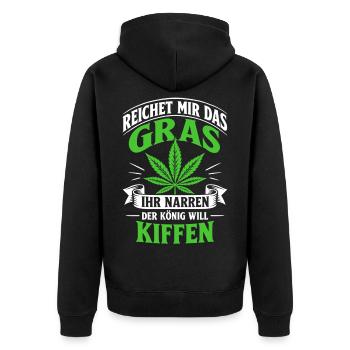 Reichet mir das Gras der König will kiffen - Unisex Premium Bio Zip Hoodie - Schwarz - Hinten - Nico (187cm)