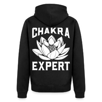 Chakra-Expertin - Unisex Premium Bio Zip Hoodie - Schwarz - Hinten - Nico (187cm)