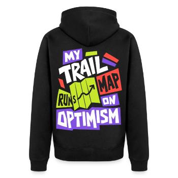 My Map Runs on Optimism - Unisex Premium Bio Zip Hoodie - Schwarz - Hinten - Nico (187cm)