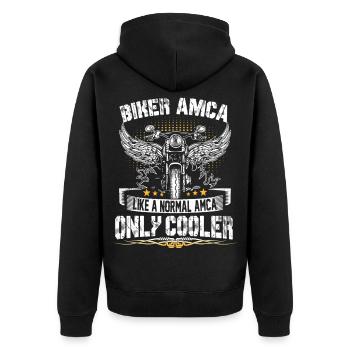 Biker Amca Like A Normal Amca Only Cooler Motorrad - Unisex Premium Bio Zip Hoodie - Schwarz - Hinten - Nico (187cm)