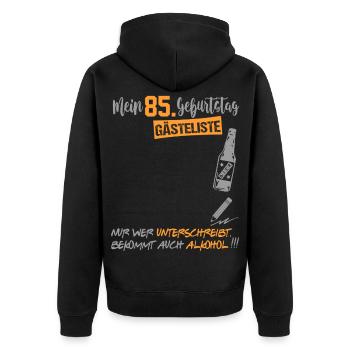 Gästeliste Gästebuch 85 Jahre Alter Birthday - Unisex Premium Bio Zip Hoodie - Schwarz - Hinten - Nico (187cm)