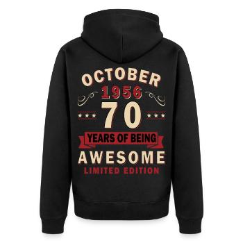 70. Geburtstag Mann Frau 70 Jahre Deko 1956 - Unisex Premium Bio Zip Hoodie - Schwarz - Hinten - Nico (187cm)
