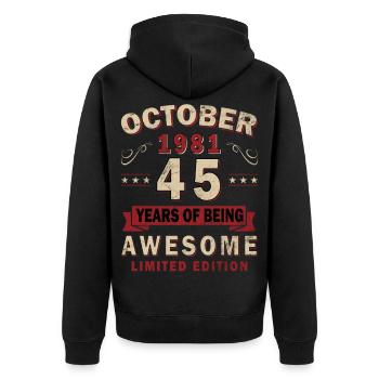 Vintage Oktober 1981 Retro-Ausgabe Oktober 1981 - Unisex Premium Bio Zip Hoodie - Schwarz - Hinten - Nico (187cm)