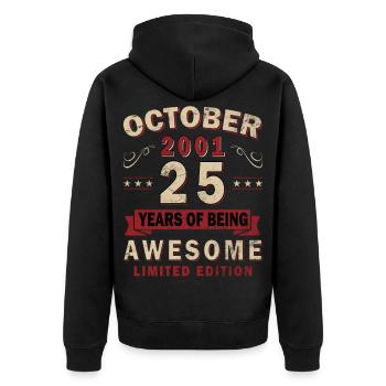 25. Geburtstag Geschenk Mann Original Oktober 2001 - Unisex Premium Bio Zip Hoodie - Schwarz - Hinten - Nico (187cm)