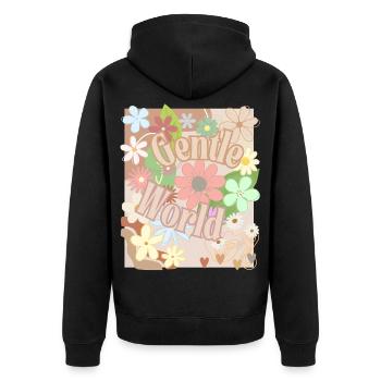 Zarte Welt Blumen-Collage - Unisex Premium Bio Zip Hoodie - Schwarz - Hinten - Nico (187cm)