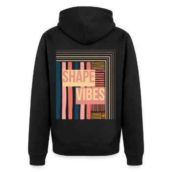 Shape Vibes Farbblockprint - Unisex Premium Bio Zip Hoodie - Schwarz - Hinten - Nico (187cm)