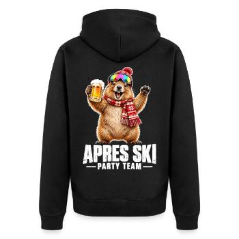 Apres Ski Party Team, Skifahren, Hüttenparty - Unisex Premium Bio Zip Hoodie - Schwarz - Hinten - Nico (187cm)