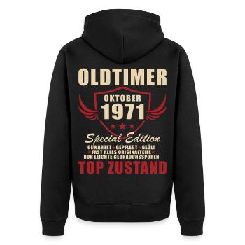 55. Geburtstag Geschenk Mann Best of Oktober 1971 - Unisex Premium Bio Zip Hoodie - Schwarz - Hinten - Nico (187cm)