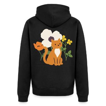 Mohn · Blumen · Katze · Geschenkidee - Unisex Premium Bio Zip Hoodie - Schwarz - Hinten - Nico (187cm)