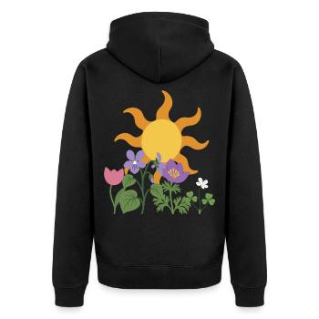 Veilchen · Sonne · Geschenkidee · Blüten - Unisex Premium Bio Zip Hoodie - Schwarz - Hinten - Nico (187cm)