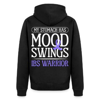 Reizdarm Alltag - Bauch mit Laune - Unisex Premium Bio Zip Hoodie - Schwarz - Hinten - Nico (187cm)