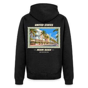 Vereinigte Staaten Miami Beach Vintage Reisemarke - Unisex Premium Bio Zip Hoodie - Schwarz - Hinten - Nico (187cm)