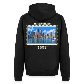 Vereinigte Staaten Boston Vintage Reisemarke - Unisex Premium Bio Zip Hoodie - Schwarz - Hinten - Nico (187cm)