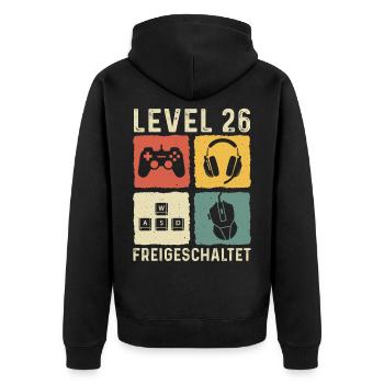 Level 26 freigeschaltet 26. Geburtstag 26 Jahre - Unisex Premium Bio Zip Hoodie - Schwarz - Hinten - Nico (187cm)