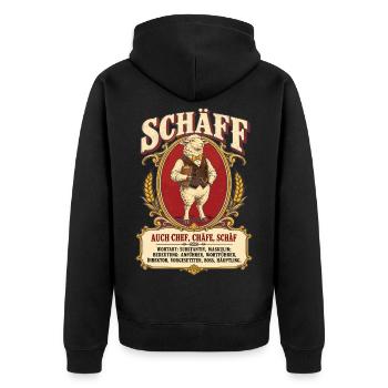 Schäff – Chef Schaf Wortspiel Definition - Unisex Premium Bio Zip Hoodie - Schwarz - Hinten - Nico (187cm)