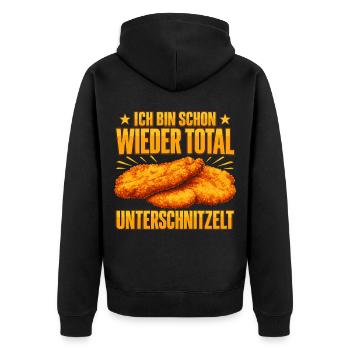 Unterschnitzelt Schnitzel Liebhaber Spruch - Unisex Premium Bio Zip Hoodie - Schwarz - Hinten - Nico (187cm)