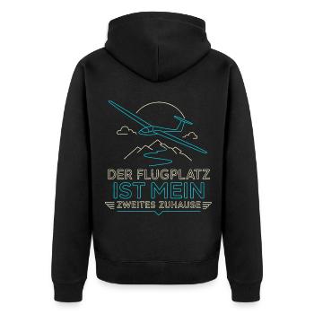 Der Flugplatz ist mein Zuhause - Unisex Premium Bio Zip Hoodie - Schwarz - Hinten - Nico (187cm)