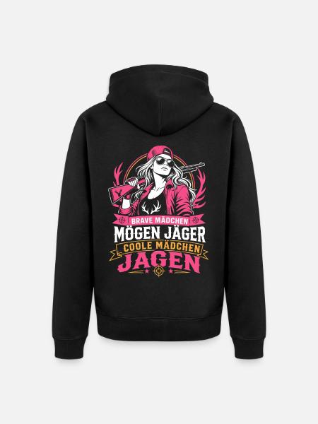 Coole Mädchen jagen selber - Unisex Premium Bio Zip Hoodie - Schwarz