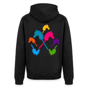 Hobby-Futter – Bunte Stockpferde - Unisex Premium Bio Zip Hoodie - Schwarz - Hinten - Nico (187cm)