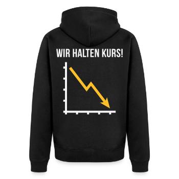 Wir Halten Kurs! (Fortschritt / Abwärts / NEG 2C) - Unisex Premium Bio Zip Hoodie - Schwarz - Hinten - Nico (187cm)