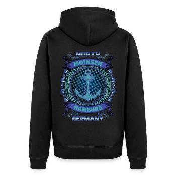 Moinsen Hamburg Anker Maritim Norddeutschland - Unisex Premium Bio Zip Hoodie - Schwarz - Hinten - Nico (187cm)
