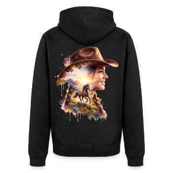 Reiterin Pferd Freiheit - Unisex Premium Bio Zip Hoodie - Schwarz - Hinten - Nico (187cm)